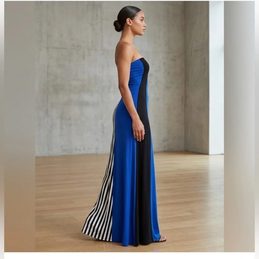 REMAIN Colorblock Striped Strapless Maxi Dress Cutout Back XS Coastal Boho